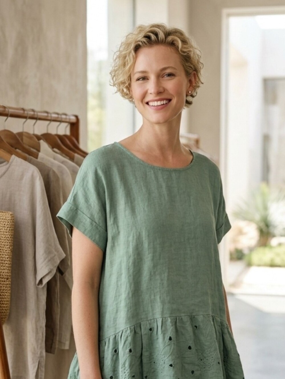 Linen Green Lagenlook Women's Top